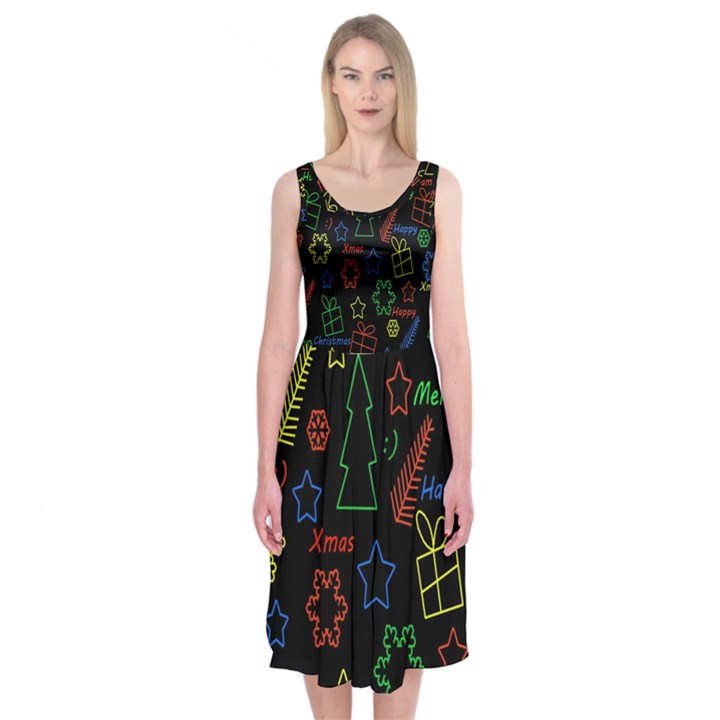 Playful Xmas pattern Midi Sleeveless Dress