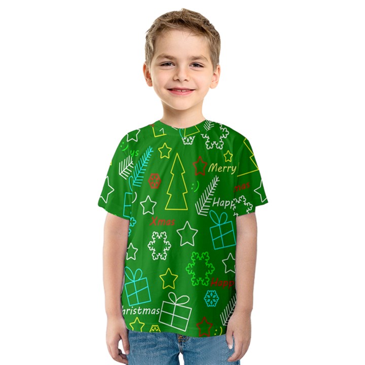 Green Xmas pattern Kids  Sport Mesh Tee