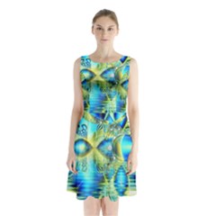 Crystal Lime Turquoise Heart Of Love, Abstract Sleeveless Chiffon Waist Tie Dress by DianeClancy