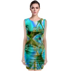 Crystal Gold Peacock, Abstract Mystical Lake Classic Sleeveless Midi Dress by DianeClancy