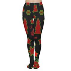 Red And Green Xmas Pattern Women s Tights by Valentinaart