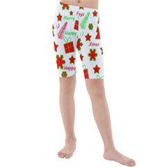 Red And Green Christmas Pattern Kids  Mid Length Swim Shorts by Valentinaart