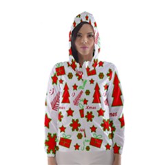 Red And Green Christmas Pattern Hooded Wind Breaker (women) by Valentinaart