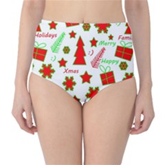 Red And Green Christmas Pattern High-waist Bikini Bottoms by Valentinaart