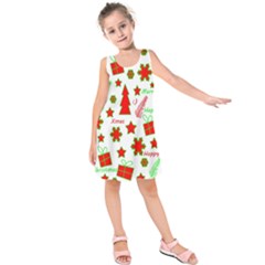 Red And Green Christmas Pattern Kids  Sleeveless Dress by Valentinaart