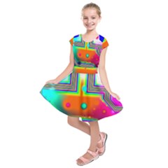 Crossroads Of Awakening, Abstract Rainbow Doorway  Kids  Short Sleeve Dress by DianeClancy