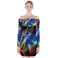 Aurora Ribbons, Abstract Rainbow Veils  Long Sleeve Off Shoulder Dress by DianeClancy