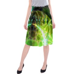 Dawn Of Time, Abstract Lime & Gold Emerge Midi Beach Skirt by DianeClancy