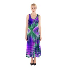 Evening Crystal Primrose, Abstract Night Flowers Sleeveless Maxi Dress by DianeClancy