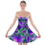 Evening Crystal Primrose, Abstract Night Flowers Strapless Bra Top Dress