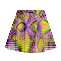 Golden Violet Crystal Heart Of Fire, Abstract Mini Flare Skirt by DianeClancy