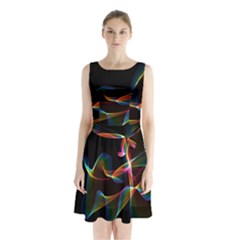 Fluted Cosmic Rafluted Cosmic Rainbow, Abstract Winds Sleeveless Chiffon Waist Tie Dress by DianeClancy