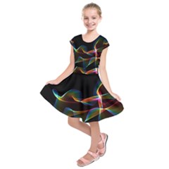 Fluted Cosmic Rafluted Cosmic Rainbow, Abstract Winds Kids  Short Sleeve Dress by DianeClancy