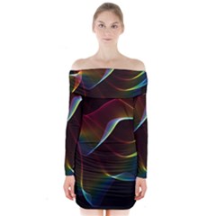 Imagine, Through The Abstract Rainbow Veil Long Sleeve Off Shoulder Dress by DianeClancy