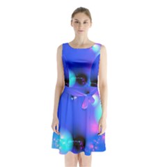 Love In Action, Pink, Purple, Blue Heartbeat 10000x7500 Sleeveless Chiffon Waist Tie Dress