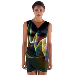 Northern Lights, Abstract Rainbow Aurora Wrap Front Bodycon Dress by DianeClancy