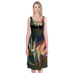 Northern Lights, Abstract Rainbow Aurora Midi Sleeveless Dress by DianeClancy