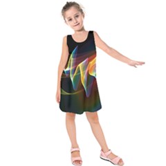 Northern Lights, Abstract Rainbow Aurora Kids  Sleeveless Dress by DianeClancy