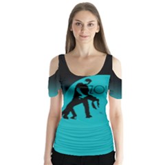 Zouk Blue Moon Butterfly Sleeve Cutout Tee 