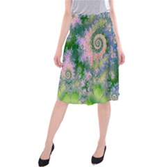 Rose Apple Green Dreams, Abstract Water Garden Midi Beach Skirt