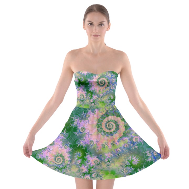 Rose Apple Green Dreams, Abstract Water Garden Strapless Bra Top Dress