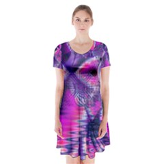 Rose Crystal Palace, Abstract Love Dream  Short Sleeve V-neck Flare Dress by DianeClancy