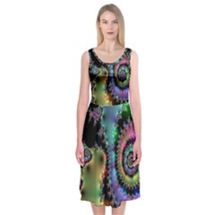 Satin Rainbow, Spiral Curves Through The Cosmos Midi Sleeveless Dress