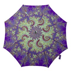 Sea Shell Spiral, Abstract Violet Cyan Stars Hook Handle Umbrellas (medium) by DianeClancy