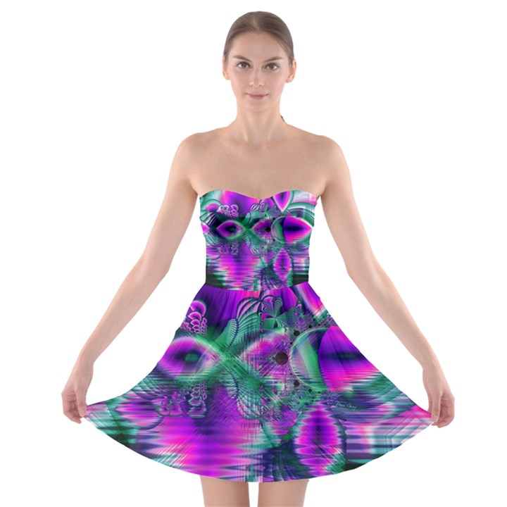  Teal Violet Crystal Palace, Abstract Cosmic Heart Strapless Bra Top Dress