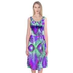 Violet Peacock Feathers, Abstract Crystal Mint Green Midi Sleeveless Dress by DianeClancy