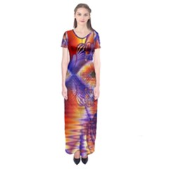 Winter Crystal Palace, Abstract Cosmic Dream (lake 12 15 13) 9900x7400 Smaller Short Sleeve Maxi Dress by DianeClancy