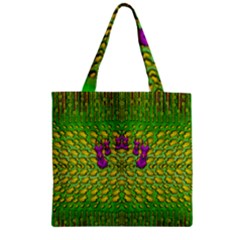 Flowers And Yoga In The Wind Zipper Grocery Tote Bag by pepitasart