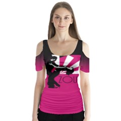 ZOUK - FORGET THE TIME Butterfly Sleeve Cutout Tee 