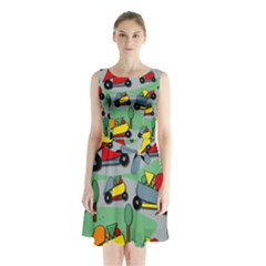 Toy Car Pattern Sleeveless Chiffon Waist Tie Dress by Valentinaart