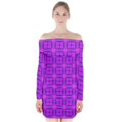 Abstract Dancing Diamonds Purple Violet Long Sleeve Off Shoulder Dress by DianeClancy
