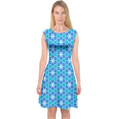 Aqua Hawaiian Stars Under A Night Sky Dance Capsleeve Midi Dress by DianeClancy