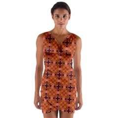Peach Purple Abstract Moroccan Lattice Quilt Wrap Front Bodycon Dress by DianeClancy