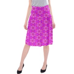 Pink Snowflakes Spinning In Winter Midi Beach Skirt by DianeClancy
