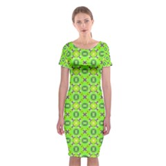 Vibrant Abstract Tropical Lime Foliage Lattice Classic Short Sleeve Midi Dress by DianeClancy
