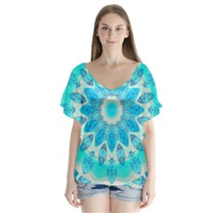 Blue Ice Goddess, Abstract Crystals Of Love Flutter Sleeve Top