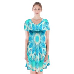 Blue Ice Goddess, Abstract Crystals Of Love Short Sleeve V-neck Flare Dress by DianeClancy