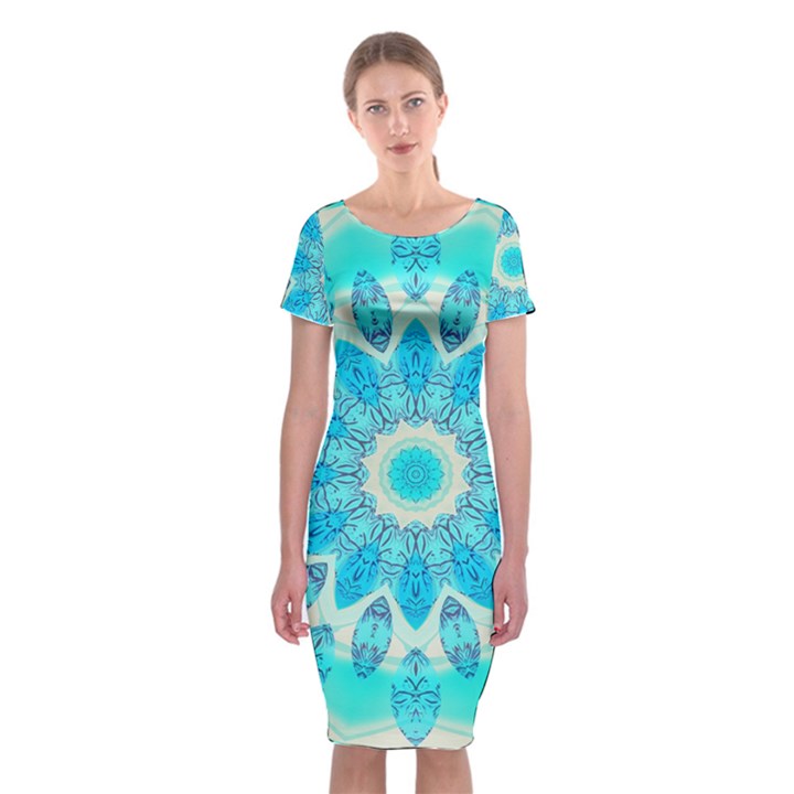 Blue Ice Goddess, Abstract Crystals Of Love Classic Short Sleeve Midi Dress