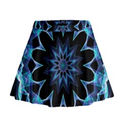 Crystal Star, Abstract Glowing Blue Mandala Mini Flare Skirt by DianeClancy