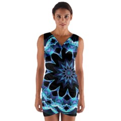 Crystal Star, Abstract Glowing Blue Mandala Wrap Front Bodycon Dress by DianeClancy