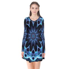 Crystal Star, Abstract Glowing Blue Mandala Flare Dress by DianeClancy