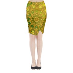 Yellow Green Abstract Wheel Of Fire Midi Wrap Pencil Skirt by DianeClancy