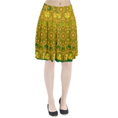 Yellow Green Abstract Wheel Of Fire Pleated Skirt