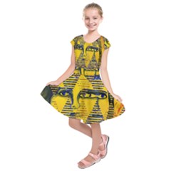 Conundrum Ii, Abstract Golden & Sapphire Goddess Kids  Short Sleeve Dress by DianeClancy