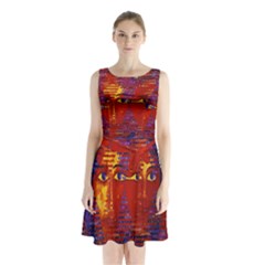 Conundrum Iii, Abstract Purple & Orange Goddess Sleeveless Chiffon Waist Tie Dress by DianeClancy