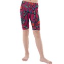 Red floral pattern Kids  Mid Length Swim Shorts View1